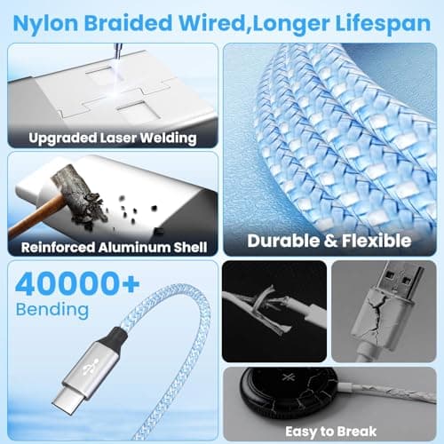 Travel Essentials Multi Charging Cable for iWatch Charger, 4in2 3XUSB C Cable Multiple Charger Cord, USBC Car CarPlay Cable Compatible with iWatch Ultra/11-1/iPhone 17-15/Galaxy S25-22, 5F Blue - Thumbnail 5