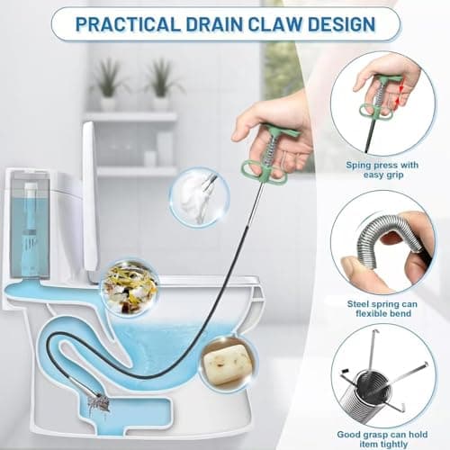 GDOMI 33 Inch Drain Snake Clog Remover,Flexible Grabber Claw Tool for Hair, Pipe & Kitchen Sink Drain - Thumbnail 6