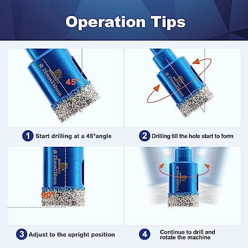 Dry Diamond Drill Bit Set,BRSCHNITT 2pcs/pack 25mm Diamond Hole Saw Core Drill Bit with Round Shank for Porcelain Tile Ceramic Stone Granite Marble,Round Shank Dry Drilling - Thumbnail 6