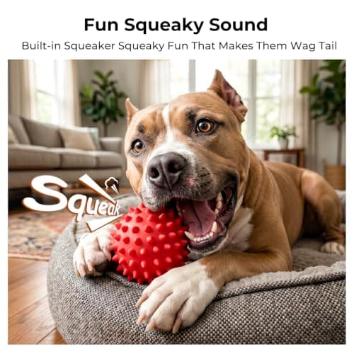 Apasiri Beef-Flavored Durable Dog Ball for Aggressive Chewers, Tough Squeaky Rubber Toy for Pitbulls Large & Medium Breeds - Thumbnail 2