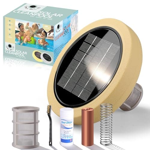 Solar Pool Ionizer for Above Ground, Floating Copper Pool Cleaner Purifier Cuts Chlorine by 85% Works for Pools Up to 45,000 Gal, Swimming Pools Water Cleaner for in-ground Pools and spas (Yellow)