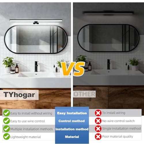 TYhogar 28" Plug in Bathroom Light Fixtures Matte Black Vanity Lights,11W LED Picture Light 3 Installation Methods 6600K White-Light Vanity Light Bar Wall Sconce for Bedroom/Living Room/Kitchen - Thumbnail 5