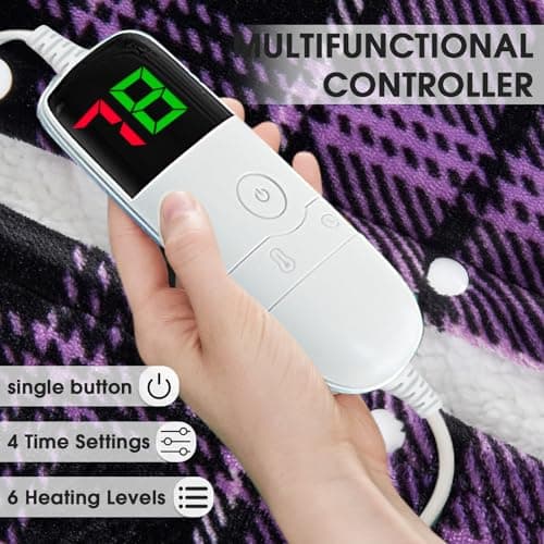 Purple Heated Blanket Electric Throw, 50X60 Heating Throw with 10 Heating Levels & 8 Hours Auto Off, Purple Gifts Sherpa Blanket for Couch Bed Office,Mothers Day Gifts for Mom Women Grandma Home Decor - Thumbnail 3