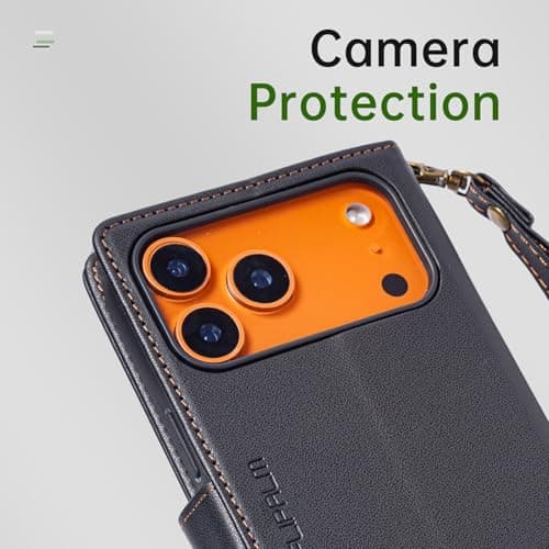 FLIPALM Wallet Case for iPhone 17 Series with Wrist Strap - PU Leather Folio Flip with Credit Card Holder & Kickstand, Protective Cover (Black, for iPhone 17 Pro) - Thumbnail 5