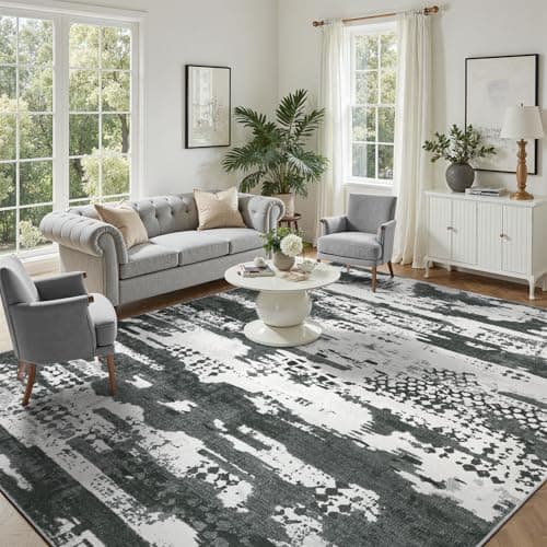 DCX Abstract Area Rug 5x7, Washable Black Modern Rug for Living Room, Kid & Pet Friendly with Rubber Back Non Slip, Soft Low Pile Carpet, Stain Resistant Rug for Bedroom, Office, Dining Room