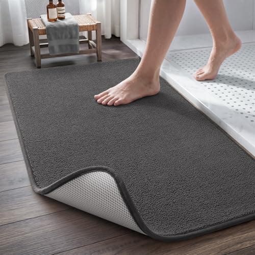 MontVoo Quick Dry Bath Mat 24"x35", Super Absorbent Bathroom Rug, 3D Honeycomb Mesh Base Non Slip Bath Mats for Bathroom, Dryer-Friendly & Washable Durable Bath Rug for Shower, Sink, Darkgrey - Image 1