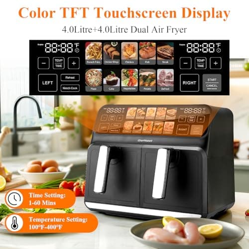ChefRobot Dual Air Fryer 8 Quart TFT Touch Screen Non Toxic for Family Size/Kitchen/RV - Thumbnail 4