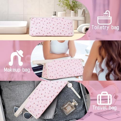 YATFRIK Large Quilted Travel Case, Floral Carrying Storage Bag Hair Dryer and Attachments, Portable Hair Tool Bag with Handle - Thumbnail 4