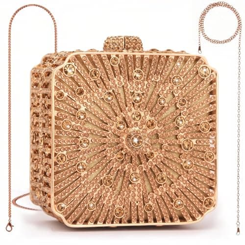 YONATUTRO Luxury Gold Rhinestone Clutch Purse for Women - Mini Evening Bag with Detachable Chain for Wedding Formal Party Prom - Image 1