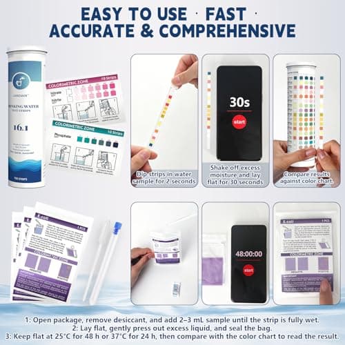 20 in 1 Water Tester for Drinking Water, Well Water Testing Kit, Suitable for Household Tap Water, Natural Water Quality Testing, Can Detect Water Hardness, Chlorine, Lead, Ph, Etc. (123 Test Strips) - Thumbnail 3