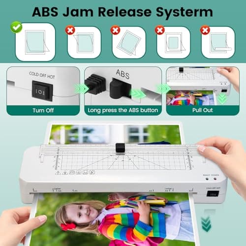 Laminator, A3 Laminator Machine with Built-in Trimmer, 70 Seconds Quick Warm-Up, Cold and Thermal Laminating with 50 Sheets, NTC Technology for Home Office School - Thumbnail 3