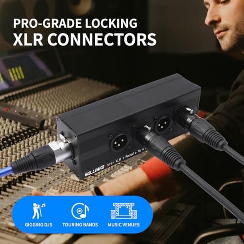 SZLliyxs XLR 1 to 4 Box,4-Way Balanced XLR Splitter Box,3Pin XLR 1 Female to 4 Male Splitter,1-In-4-Out Audio Distributor for Studio, Live, Mixer, Amplifier, Preamps, Powered Speaker - Thumbnail 5