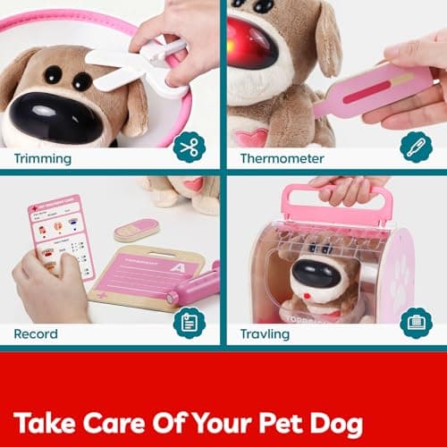 TOP BRIGHT Doctor Kit for Toddlers 3-5, Pretend Play Doctor Set with Pink Veterinarian Costume, DR Kit Dress Up Toys for Kids, Role Play Dog Vet Playset, Christmas Birthday Gifts for Girls Boys 3 4 5 - Thumbnail 6