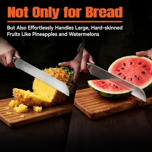 TUO Bread Knife, 9 inch Sharp Serrated Slicing Knife for Homemade Sourdough Bread, High Carbon German Steel, Ergonomic Handle, Gift Box Included - Thumbnail 5