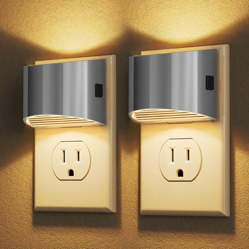 DORESshop LED Night Light[2 Pack], Night Lights Plug into Wall, 3 Level Brightness Adjustable Plug in Night Light, Dusk to Dawn Sensor Nightlights for Adults,Bedroom,Hallway,3000K -Chrome Cover