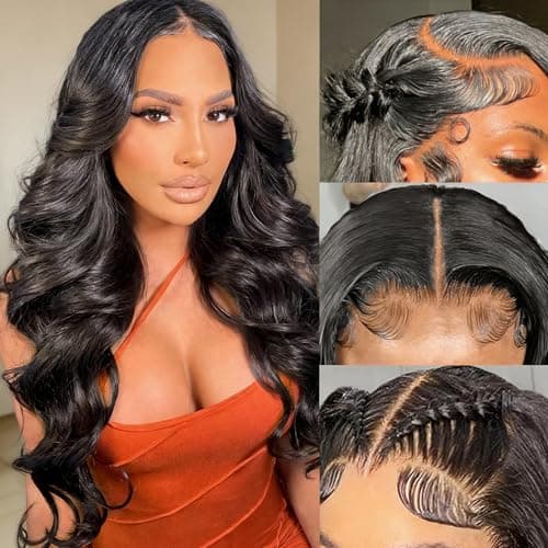 SUMT 13x6 Lace Front Wigs Human Hair 24 Inch Body Wave Lace Front Wigs Human Hair HD Transparent Lace Frontal Glueless Wigs Human Hair Pre Plucked with Baby Hair 200 Density Natural Black - Image 1