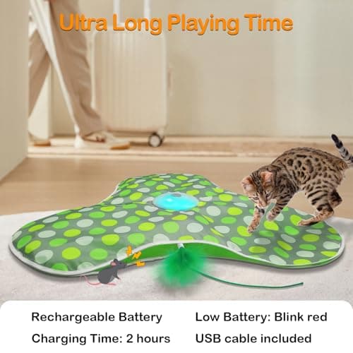 umosis Interactive Cat Toys Rechargeable,Moving Concealed Feathers,Real Mouse Squeaky,Touch Activated Cat Kitten Toy Exercise Toys for Indoor Bored Adult Cats - Thumbnail 6
