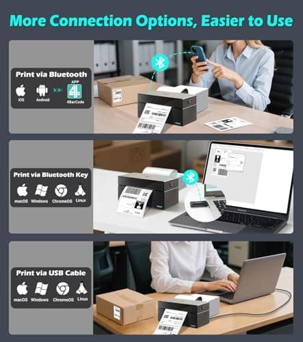 ORGBRO Thermal Shipping Label Printer, 4X6 Shipping Label Printer for Small Business Support Windows macOS Chrome Amazon Ebay Shopify USPS, Bluetooth & USB, Black - Thumbnail 3