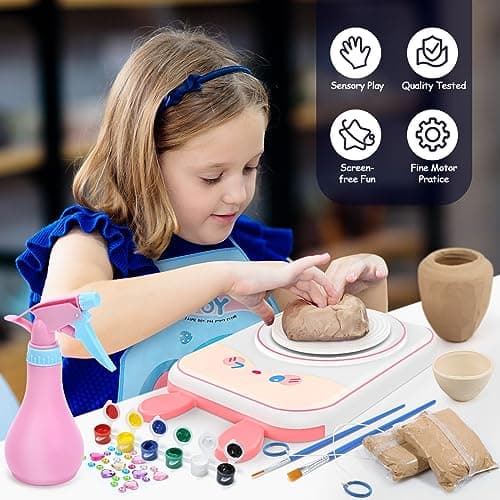 Skirfy Pottery Wheel for Kids Art Crafts Kits for Kids Ages 6-8 9-12 Clay Sculpting Tools & Painting Kit,Birthday Thanksgiving Christmas Gift Girls Toys 8-10,DIY Kits Clay Maker for Beginners - Thumbnail 2