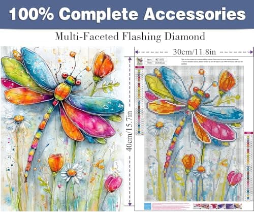 ijbnhd Diamond Art Kits for Adults - Dragonfly Diamond Painting Kits for Adults, 5D Dragonfly DIY Full Drill Gem Art Crafts for Home Wall Decor 12x16inch - Thumbnail 2