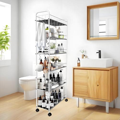 Seadasyoon 10in 6 Tier Slim Storage Cart with Wheels, Narrow Space Rolling Shelving Unit with Handle, Metal Wire Mobile Organizer Rack for Kitchen Bathroom Office Laundry - Thumbnail 6