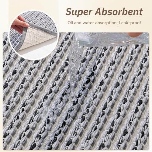PADOOR Kitchen-Rugs Non Slip Washable, Absorbent Kitchen Mats for Floor, Soft Braided Kitchen-Mat, Farmhouse Kitchen Floor Mat Sink Rugs for Kitchen Floor (Grey and Black, 20"x32") - Thumbnail 4