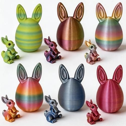 JimSeiSei 6PCS 3D Printed Easter Eggs Set with Articulated Rabbit Inside, Prefilled Surprise Eggs for Easter Basket Stuffers, Reusable Collectible Toys for Easter Egg Hunt & Party Favors (BunnyInside)