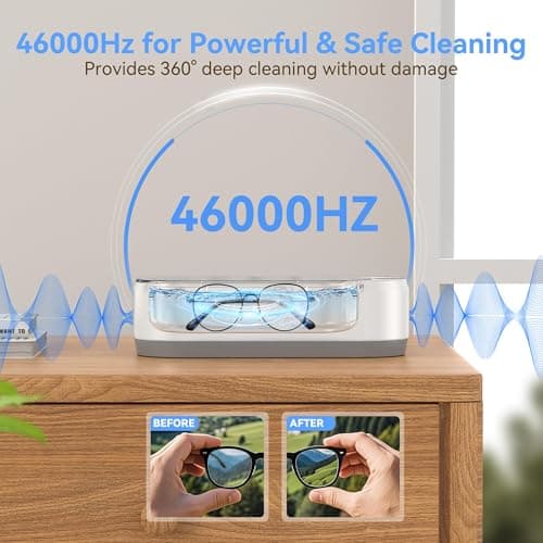 KUNPHY Ultrasonic Jewelry Cleaner, Jewelry Cleaner Machine 12oz 46KHz, Professional Sonic Cleaner with One-Touch Operation, Sonic Cleaner for Rings, Glasses, Jewelry, Dentures White - Thumbnail 2