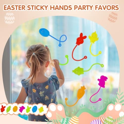 Easter Sticky Hands Bulk 42 PCS Party Favors for Kids Easter Egg Fillers Basket Stuffers Stretchy Sticky Hand Toy Goodie Bag Stuffers Classroom Prizes for Kids Toys Carnival Birthday Party Supplies - Thumbnail 3