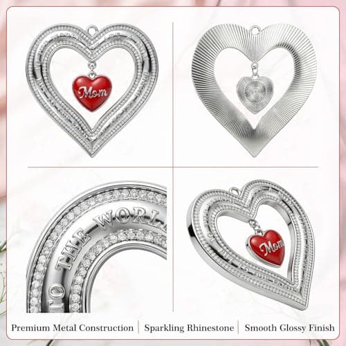 WaaHome for Mom from Daughter Son - to the World You are A Mom Gifts for Mother's Day Birthday - Metal Heart Mom Ornament for Room Tree Car Decor, Bag Charm - Thumbnail 3