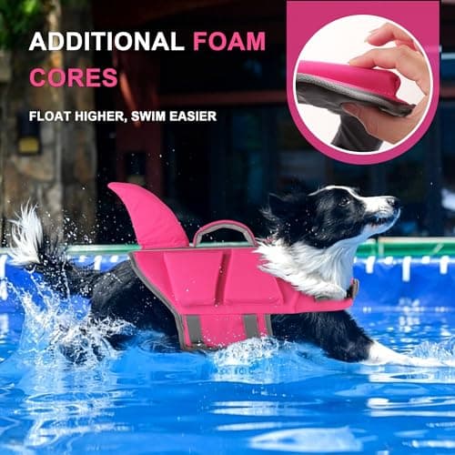 Dogcheer Dog Shark Life Jacket with Extra Foam, High Buoyancy Dog Life Vest with Rescue Handle for Swimming Boating, Reflective Adjustable Puppy Swim Vest for Small Medium Large Dogs, Pink - L - Thumbnail 2