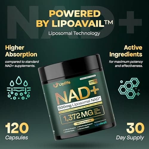 UPLIFE NAD+ Supplement 1,372mg Liposomal NAD+ with CoQ10, Resveratrol, Spermidine, L-Theanine, Apigenin & PQQ NMNH Alternative Booster for Cellular Energy, Healthy Aging, Immune Health 120 Capsules - Thumbnail 2