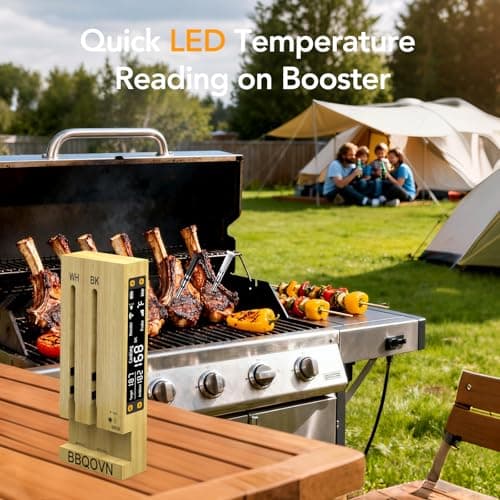 BBQOVN Smart Wireless Meat Thermometer,WiFi Unlimited Range Sub-1G (10X Stronger Than Bluetooth) 7 NIST-Certified Sensors ±0.5°F Accuracy with Smart Base for BBQ (Honey Bamboo, 1PACK) - Thumbnail 3