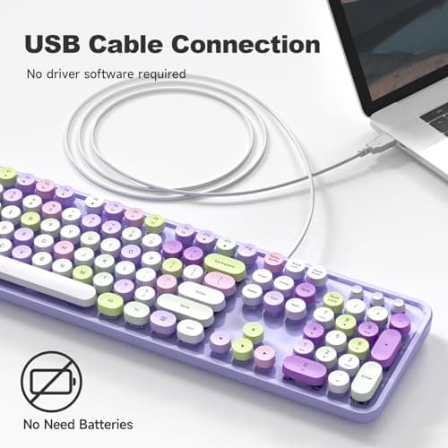 Atelus Computer Wired Keyboard, Plug Play USB Full-Size Keyboard with Large Number Pad, Caps Indicators, Foldable Stands, for Windows 7/8/10 PC Laptop (Purple Colorful) - Thumbnail 2