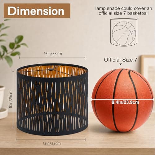 Black Lamp Shades For Table Lamps Set of 2, 13" Top x 13" Bottom x 10" High, Industrial Etching Vertical Stripe Medium Drum Shade, Replacement Living Room Floor Shades - Thumbnail 2