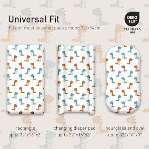 Gllquen Baby Bassinet Sheets 4 Pack, Breathable Cozy Fitted Mattress Sheet, Elastic Travel Crib Fashionable Floral Pattern, Standard Cradle Safe Sheets for Baby Boys Girls 32"x16"(Dinosaur) - Thumbnail 5