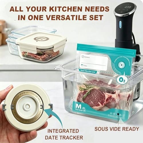 CABIBOX Vacuum Sealer & Food Storage Container for Food, Vacuum Sealer for Food + 3 Glass Vacuum Containers |Rectangle [21 Oz/35 Oz/50 Oz]+ 10 Reusable Food Saver Sealer Bags,For Freezer, Meal Prep - Thumbnail 5