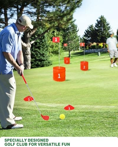 Amosua Backyard Golf Game Set with 2 Pack 36” Stainless Steel Shaft for Play Golf, Balls & Flags Portable Outdoor Chipping Practice Game for Family, Yard Golf Set for Lawn, Park,Camping (9pcsHoles) - Thumbnail 5