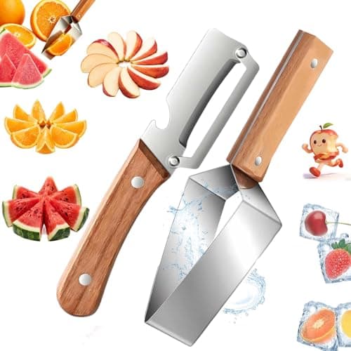 Watermelon Cutter Slicer, Stainless Steel Fruit Slicer with Wooden Handle, Multifunctional Melon Divider Tool for Watermelon, Apple, Cantaloupe, Kitchen Gadget (Style B) - Image 1
