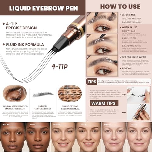 2 Pack 4-Tip Microblading Eyebrow Pen with 2 Brow Brushes, Waterproof Vegan Formula Eyebrow Pencils for Women to Effortlessly Create Natural Hair-Like Strokes, All-Day Wear (Black Brown) - Thumbnail 2