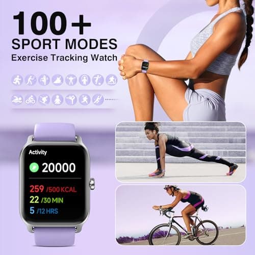Smart Watches for Women Men, 1.85” HD Touchscreen Fitness Tracker with Call & Message Alerts, 24/7 Heart Rate/Sleep Monitor,100+ Sport Modes, 2ATM Waterproof Smart Watch for Android iPhone (Purple) - Thumbnail 6