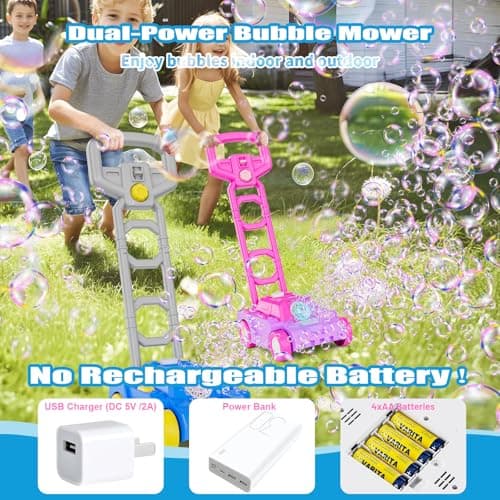 Bttyu Bubble Lawn Mower for Toddlers,Outdoor Bubble Machine with Push & Pretend Play,Plug in or Battery Operated Bubble Mower for Boys & Girls,Ideal Easter, Birthday, Halloween,Christmas - Thumbnail 6