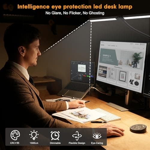 Pzloz Led Desk Lamp for Office Home - Eye Caring Architect lamp with Clamp,Dual Screen Computer Monitor Work Smart Light: 24W 5 Color Flexible Adjustable Lighting Table Lamp for Study Drafting - Thumbnail 4