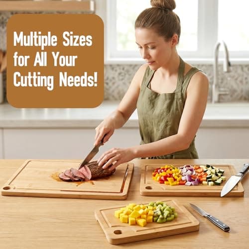 VIVIGU 3-Piece Bamboo Cutting Board Set, Premium Wood Cutting Board with Juice Grooves, Durable Chopping Boards for Kitchen Prep, Meat, Vegetables, Fruits & Serving - Thumbnail 6