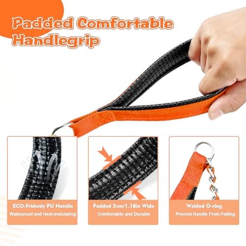 LUFFWELL Heavy Duty Metal Dog Chain Leash with Comfortable PU Leather Padded Handle, Chew Proof for Medium Large Pooch Walking Training (6FT 3.0mm Orange) - Thumbnail 3