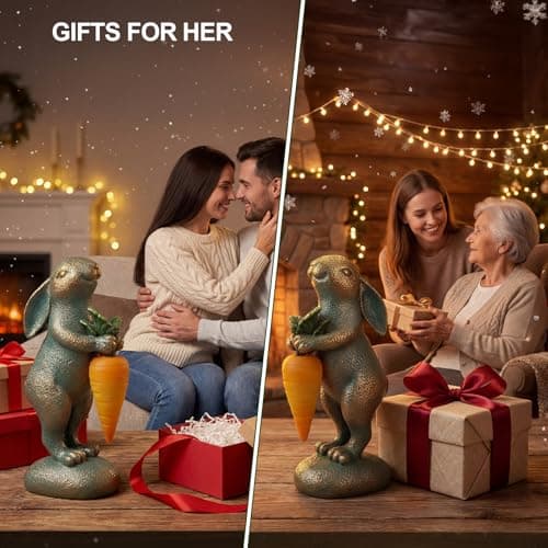 PETAFLOP Cute Garden Decor Bunny Statue with Solar Carrot, Outdoor Rabbit Figurines for Patio Balcony Lawn Porch Yard Decorations, Birthday Housewarming Gifts for Father Women Mom Grandma - Thumbnail 6