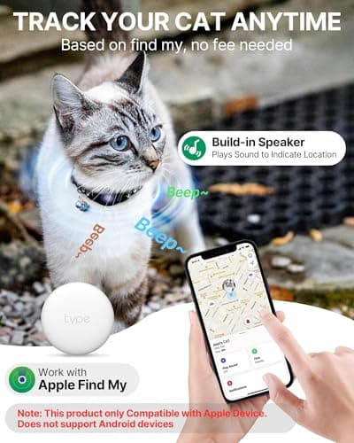 Cat Tracker Collar Waterproof Airtag Cat Collar with Finder Tag (iOS ONLY Not for Android Devices), Compatible with Apple Find My, Breakaway Tractive with Reflective Pattern & Bell, Black, 8-12" - Thumbnail 2