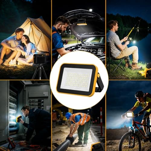 T-SUN Rechargeable Work Light, Portable Flood Light for Outside, Cordless LED Work Light with Tripod Hole, Waterproof Trouble Light USB Powered for Camping Fishing Car Repaire Job Site, 2 Packs - Thumbnail 6