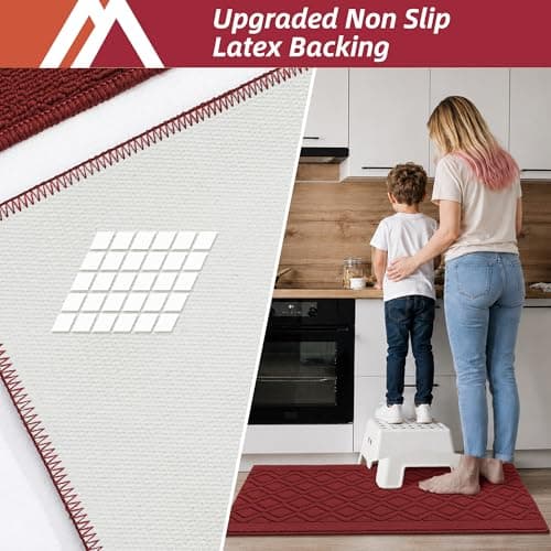 COSY HOMEER-Kitchen-Rugs-and-Mats 20"x48" Non Slip Kitchen Mats for Floor Absorbent Washable Kitchen Runner Standing Floor Mat for Sink Mat,Entry,Laundry,Polypropylene,Red - Thumbnail 4