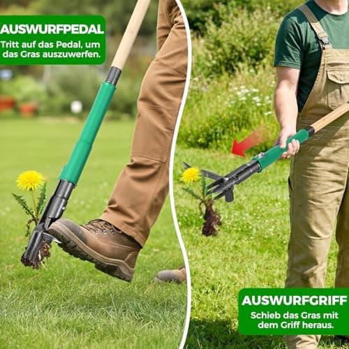 Allsetool Weed Puller Tool with 2 Weed Eject Feature, 43.7in Stand Up Dandelion Remover Tool, Real Bamboo Handle and Metal 4 Claw & Foot Pedal, Heavy Duty Garden Weeder - Thumbnail 2